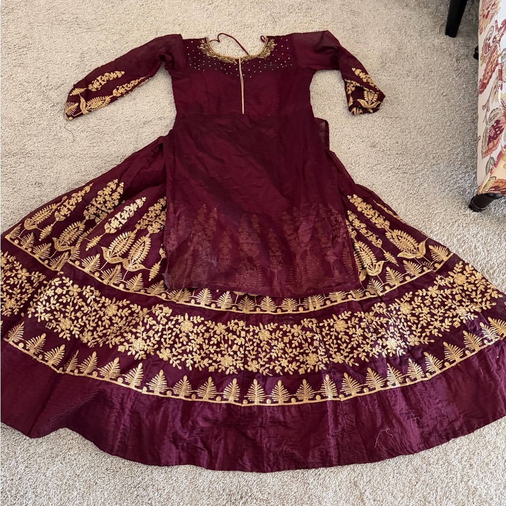 Elegant Maroon and Gold Embroidered anarkali dress
